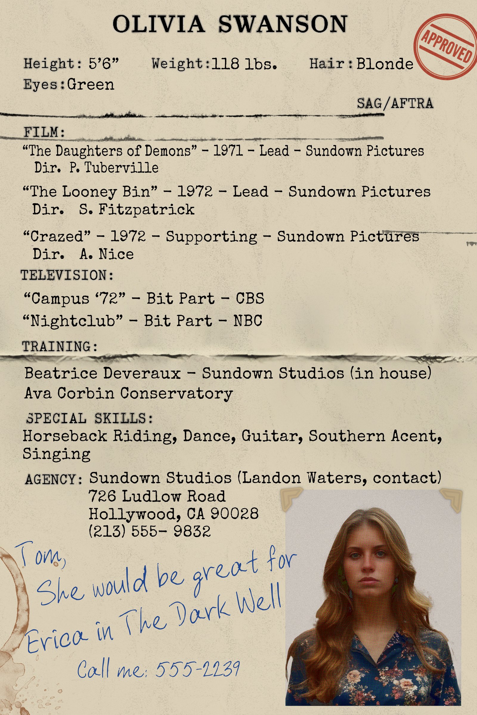 Edna's Acrtress Profile Sheet